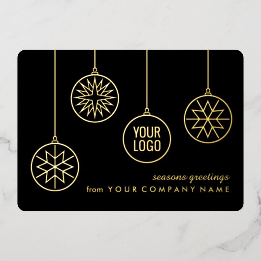 Carte De Vœux En Aluminium Logo d'affaires Noël Ornements Noir Moderne (Recto)