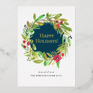 Carte De Vœux En Aluminium Logo d'entreprise Noël Aquarelle moderne Wreath