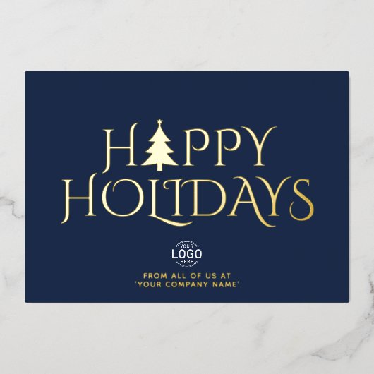 Carte De Vœux En Aluminium Logo Entreprise Élégant Marine Bleu Noël Joyeux (Recto)