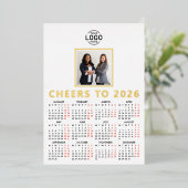 Carte De Vœux En Aluminium Logo Photo Clean White Minimalist Business 2026 (Debout devant)