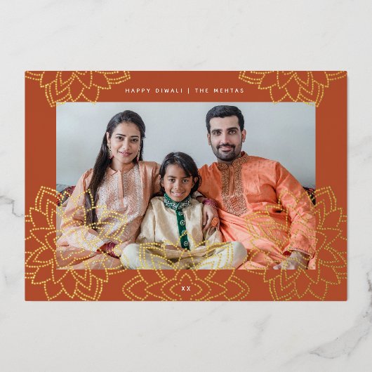 Carte De Vœux En Aluminium Lotus embelli Happy Diwali Photo Gold (Recto)