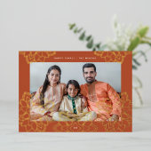Carte De Vœux En Aluminium Lotus embelli Happy Diwali Photo Gold (Debout devant)