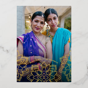 Carte De Vœux En Aluminium Lotus Happy Diwali Holiday Photo Gold Foil Card