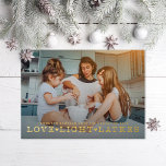 Carte De Vœux En Aluminium Love Light Latkes Hanukkah Photo<br><div class="desc">Love Light Latkes in retro serif type over full bleed photo; also available in flat ink</div>