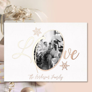 Carte De Vœux En Aluminium Love Noël photo de famille flocon de neige rose or