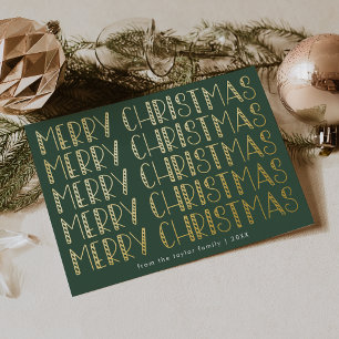 Carte De Vœux En Aluminium LUCY Green Gold Foil Amusant Famille Joyeux Noël