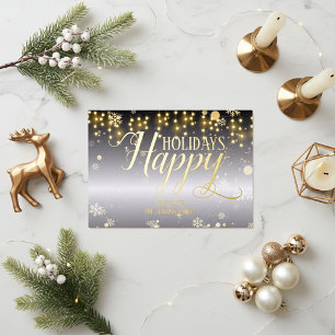 Carte De Vœux En Aluminium Lumières de Noël et Flocons de Neige sur Fond Gris