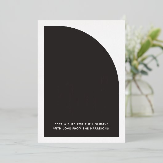 Carte De Vœux En Aluminium Luxe Noel Noir & Blanc Demi-Arch Réel (Debout devant)