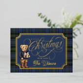 Carte De Vœux En Aluminium Luxe Preppy Plaid Christmas Teddy Bear Photo Card (Debout devant)
