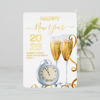 Carte De Vœux En Aluminium Luxurious New Year 2026 Champagne Countdown Clock