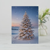 Carte De Vœux En Aluminium Magical Snow-Covered Christmas Tree at Sunset (Debout devant)
