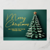 Carte De Vœux En Aluminium Magnifique Joyeux Arbre de Noël Vert Or (Recto)