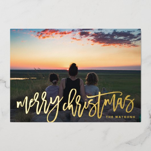 Carte De Vœux En Aluminium Mains d'or Écrit Joyeux Noël Photo (Recto)