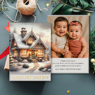 Carte De Vœux En Aluminium Maison de Noël Cosy avec Photo de Famille Personna