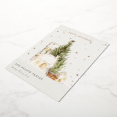 Carte De Vœux En Aluminium Maisons de neige blanches pastel Salutations de sa (Rotation)