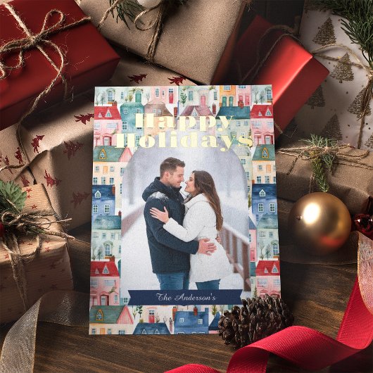 Carte De Vœux En Aluminium Maisons de Noël