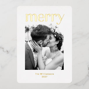 Carte De Vœux En Aluminium Mariage de Noël minimaliste Photo White Gold