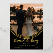 Carte De Vœux En Aluminium Mariage photo Arch inversé marié et joyeux (Recto)