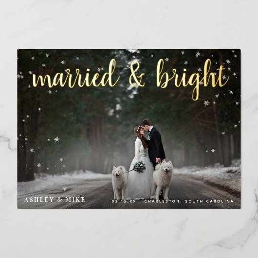 Carte De Vœux En Aluminium Mariage photo Marry & Bright Snow 2 (Recto)