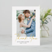 Carte De Vœux En Aluminium Mariage photo Modern Gold Script (Debout devant)