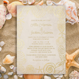 Carte De Vœux En Aluminium Mariage Plage Coquillages Sable Bord de Mer