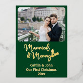 Carte De Vœux En Aluminium Marié et Joyeux mariés 1er Noël Vert (Recto)