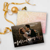 Carte De Vœux En Aluminium Marié & Joyeux Brush Script Photo Mariage moderne