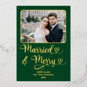 Carte De Vœux En Aluminium Marié Merry Newlyweds 1er Noël Coeurs verts (Recto)