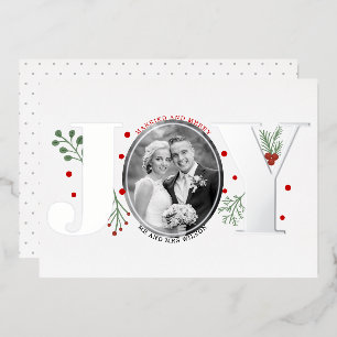 Carte De Vœux En Aluminium Mariés et gais JOIE photo de Noël argentée