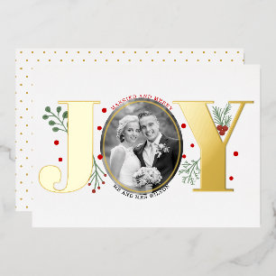 Carte De Vœux En Aluminium Mariés et gais JOIE photo de Noël en or