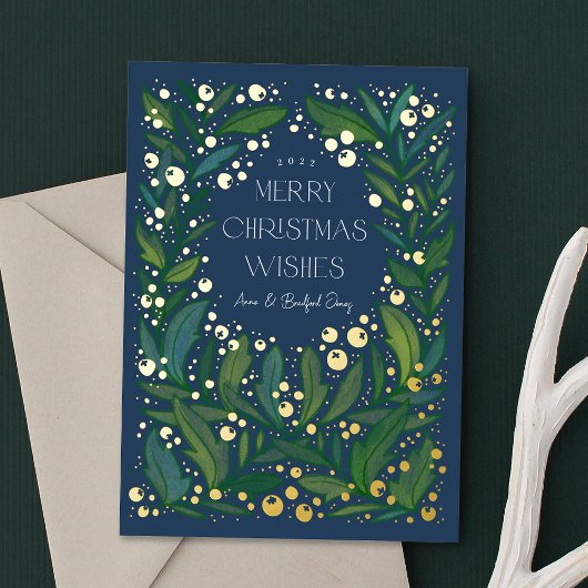 Carte De Vœux En Aluminium Marine Blue Green Wreath Joyeux Noël