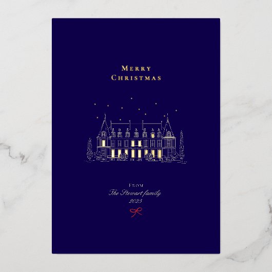 Carte De Vœux En Aluminium Marine & Gold élégant Joyeux Noël chic (Recto)