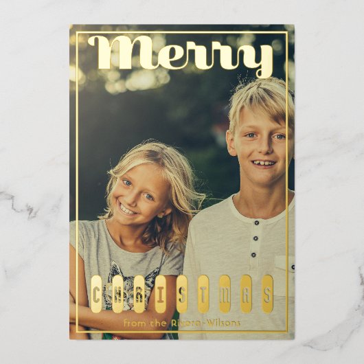 Carte De Vœux En Aluminium Maximal Joyeux Script photo de Noël (Recto)