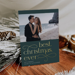 Carte De Vœux En Aluminium Meilleure photo de Noël jamais Fiançailles