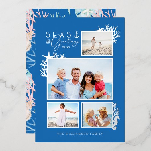 Carte De Vœux En Aluminium Mer côtière et salutations Bleu Océan Photo Cadre (Recto/Verso)