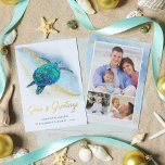 Carte De Vœux En Aluminium Mer et salutations Plage Tortue de mer 3 Photo<br><div class="desc">Une véritable feuille d'or ajoute de l'élégance à cette carte de Noël à thème côtier, avec une tortue de mer bleu turquoise d'aquarelle sur un arrière - plan de plage abstrait avec une parties scintillant d'or vague brillante, et or Mer & Salutations. Sur le dos sont 3 modèles photo pour...</div>