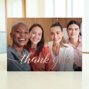 Carte De Vœux En Aluminium Merci Équipe de Script Photo Entreprise Rose Gold