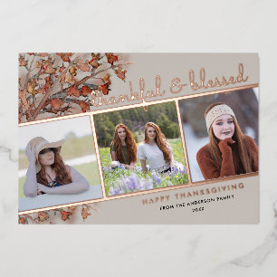 Carte De Vœux En Aluminium Merci et béni 3 Photos Thanksgiving Rose Gold