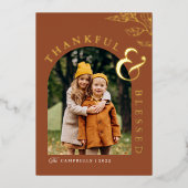 Carte De Vœux En Aluminium Merci et béni Thanksgiving Rustic Leaf Gold (Recto)