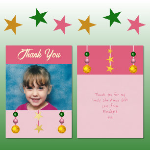 Carte De Vœux En Aluminium Merci pour les cadeaux de Noël photo rose