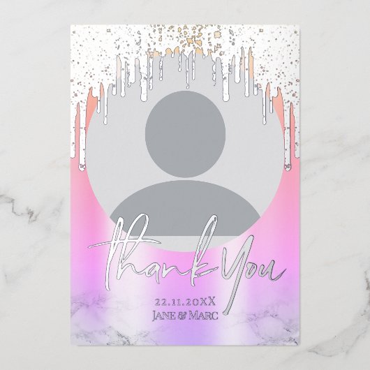 Carte De Vœux En Aluminium Merci Silver Holographic Parties scintillant Drive (Recto)