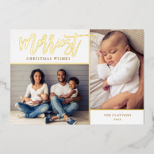 Carte De Vœux En Aluminium Merriest Real Gold Foil 2 Photo Noël