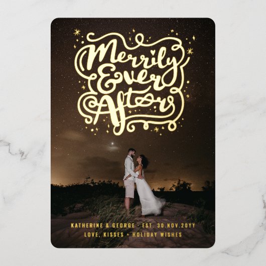 Carte De Vœux En Aluminium Merrily Ever Après Knot & Sparkles Photo Mariage (Recto)
