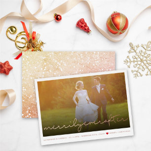 Carte De Vœux En Aluminium Merrily Jamais après Script Photo Mariage de Noël