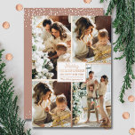 Carte De Vœux En Aluminium Merry Christmas 4 Photo Collage Rose Gold<br><div class="desc">Real foil Christmas greeting cards feature your last name and the greeting Merry Christmas and Happy New Year in chic real rose gold foil lettering with your favorite 4 photo collage bordered in real rose gold foil on the front and your first names on the back. The Live Design Service...</div>