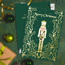 Merry Christmas Nutcracker Gold Foil Holiday Card