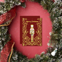 Merry Christmas Nutcracker Gold Foil Holiday Card