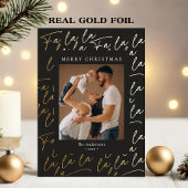Carte De Vœux En Aluminium Merry Christmas Photo Handwritten Script Real Gold