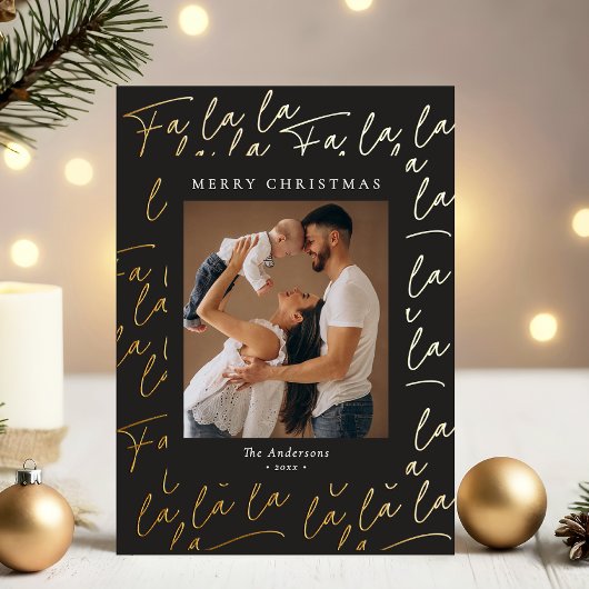 Carte De Vœux En Aluminium Merry Christmas Photo Handwritten Script Real Gold