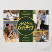 Carte De Vœux En Aluminium Merry Everything 4 Photo Collage Vert et Or (Recto)